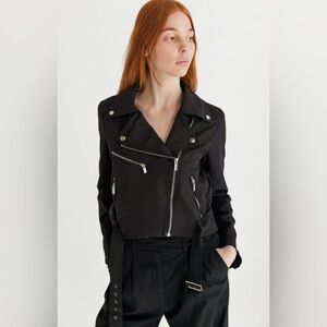 All Row Women's Moto ruby Jacket Black Cropped Silver Zippers size M